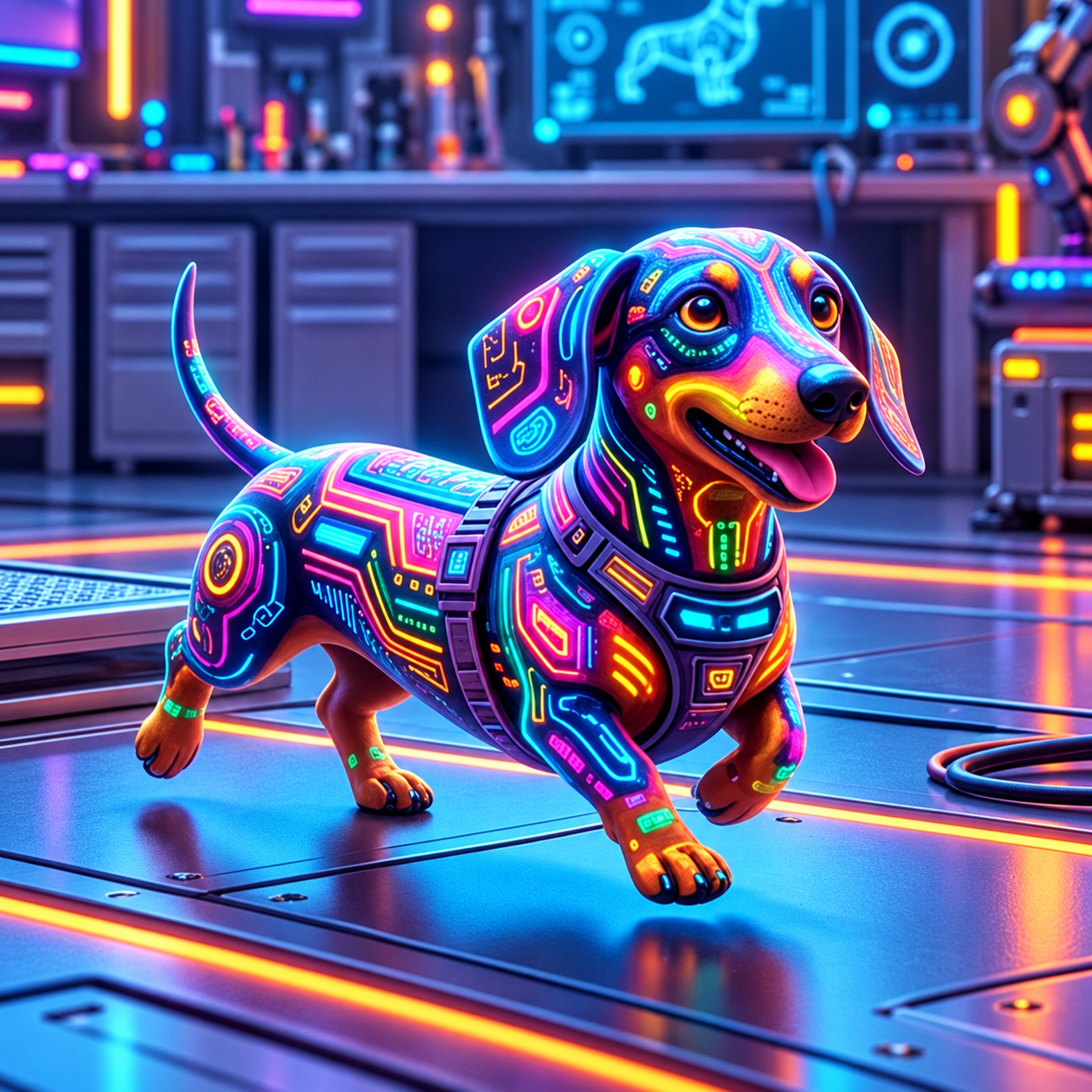 Colourful dachshund character from the original Wings of Ash concept collection